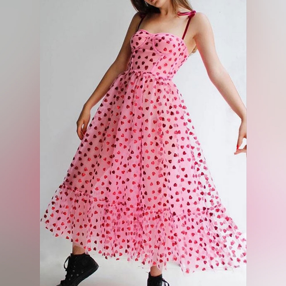 Betsey Johnson Pink Heart Midi Dress